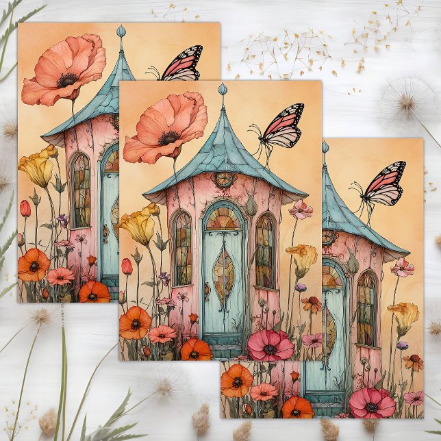 WHIMSICAL GARDEN FAIRY HOUSE DECOUPAGE TISSUE PAPER (WHIMSICAL GARDEN FAIRY HOUSE DECOUPAGE TISSUE PAPER)