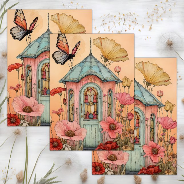 WHIMSICAL GARDEN FAIRY HOUSE DECOUPAGE TISSUE PAPER (WHIMSICAL GARDEN FAIRY HOUSE DECOUPAGE TISSUE PAPER)