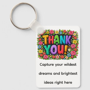 Whimsical Garden Flower Border Thank You Key Ring