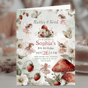 whimsical garden flutter and twirl folded birthday invitation