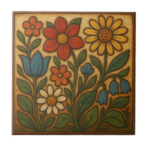 Whimsical Garden Folk Art Ceramic Tile