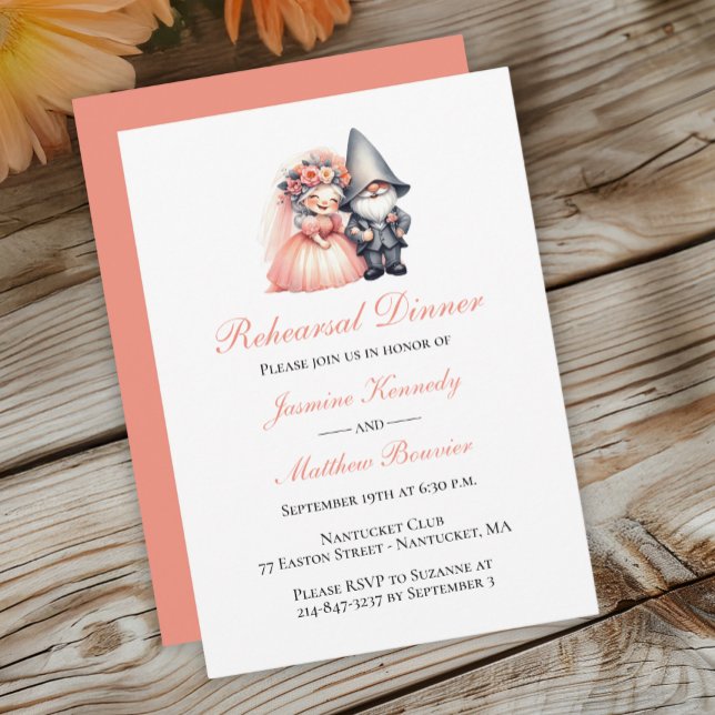 Whimsical Garden Gnome Orange Wedding Rehearsal  Invitation (Creator Uploaded)