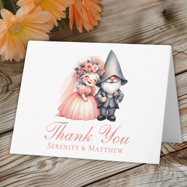Whimsical  Garden Gnome Orange Wedding Thank You  Card (Creator Uploaded)