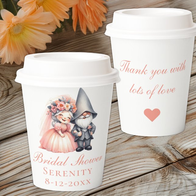 Whimsical Garden Gnome Rustic Bridal Shower  Paper Cups (Creator Uploaded)