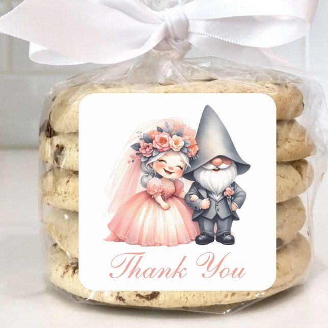 Whimsical Garden Gnome Rustic Wedding Thank You Square Sticker (Creator Uploaded)
