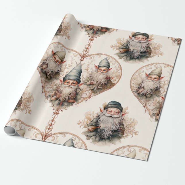 Whimsical Garden Gnomes & Botanical (4) Wrapping Paper (Unrolled)