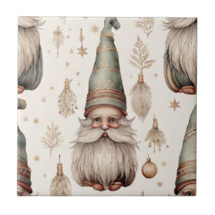 Whimsical Garden Gnomes & Botanical Ceramic Tile