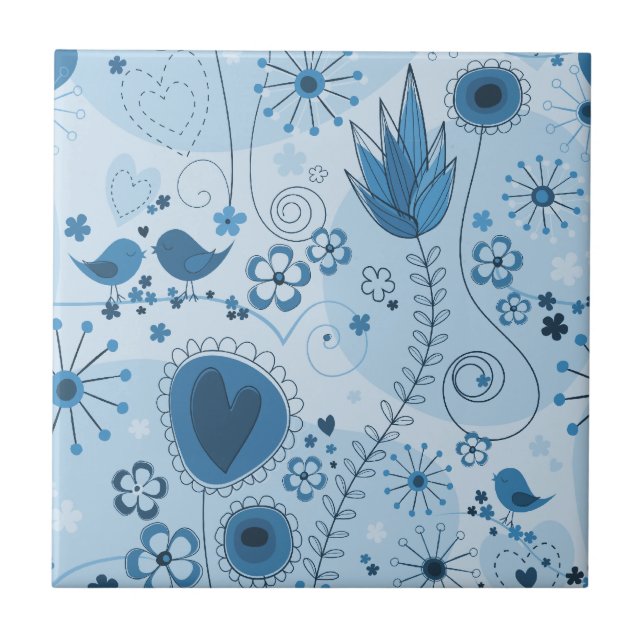 Whimsical garden in blue ceramic tile (Front)