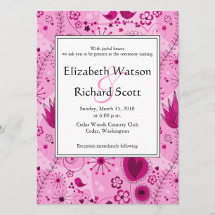 Whimsical Garden in Pink wedding invitation