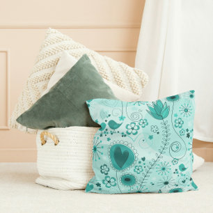 Whimsical Garden in Teal Pillow
