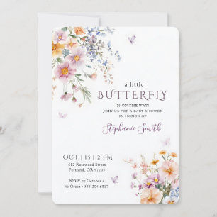 Whimsical Garden Lavender Butterfly Baby Shower Invitation