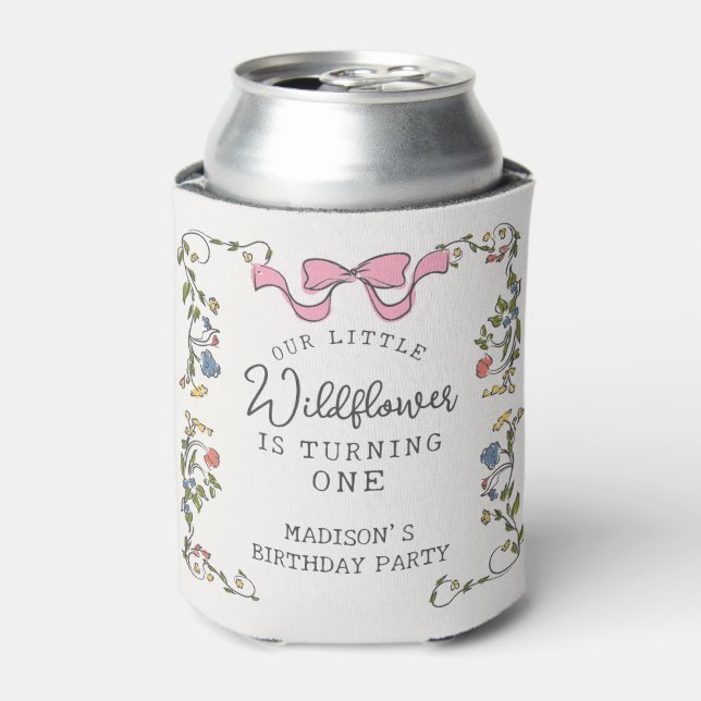 Whimsical Garden Party Doodle Floral Birthday Can Cooler (Can Front)