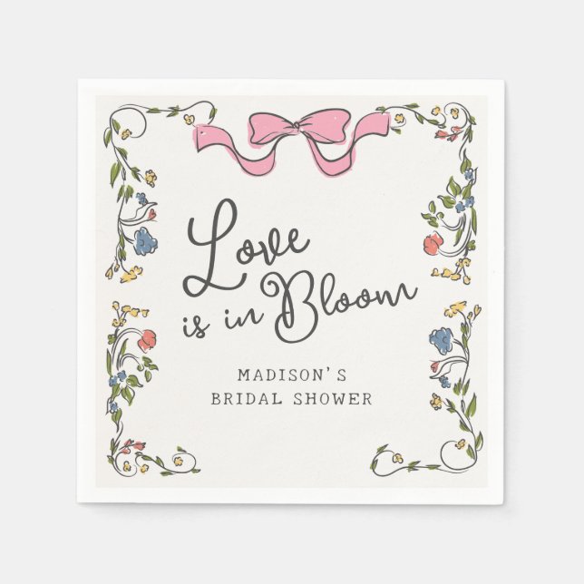 Whimsical Garden Party Floral Doodle Bridal Shower Napkin (Front)