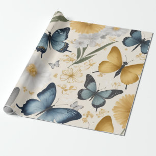 Whimsical garden party golden ribbons and silver wrapping paper
