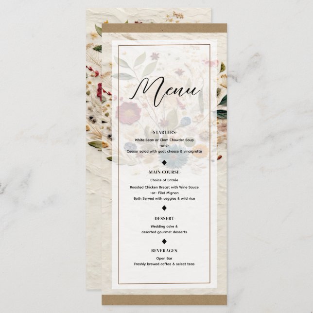 Whimsical Garden Pressed Flowers Bohemian Menu (Front/Back)