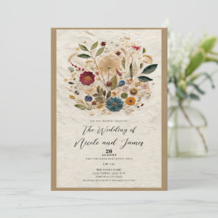 Whimsical Garden Pressed Flowers Bohemian Wedding Invitation