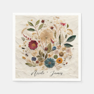 Whimsical Garden Pressed Flowers Bohemian Wedding Napkin