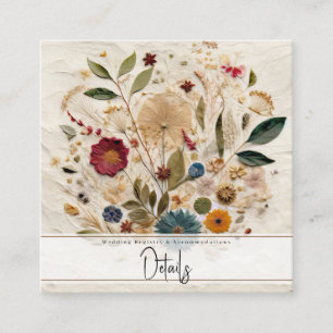 Whimsical Garden Pressed Flowers Bohemian Wedding Square Business Card
