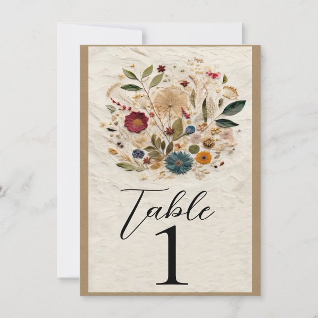 Whimsical Garden Pressed Flowers Table Number (Front)