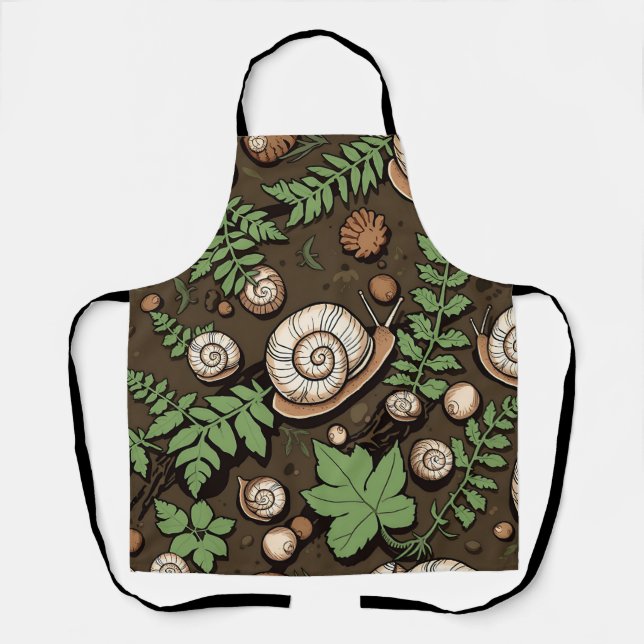 Whimsical Garden Snail Herb Pattern Apron (Front)