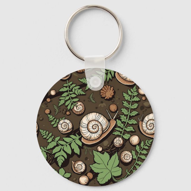 Whimsical Garden Snail Herb Pattern Key Ring (Front)