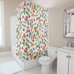 Whimsical garden vegetable watercolor shower curtain