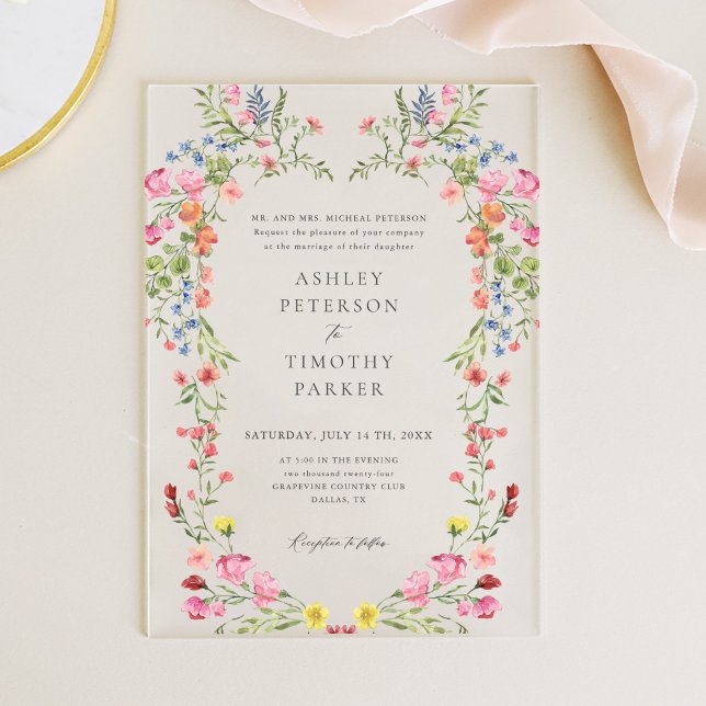 Whimsical Garden Wildflower Classic Wedding  Acrylic Invitations (Creator Uploaded)