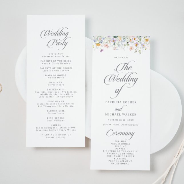Whimsical Garden Wildflower Tea Length Wedding Program (Creator Uploaded)