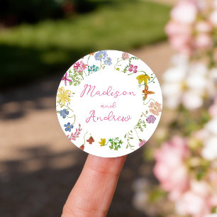 Whimsical Garden Wildflower Wedding Classic Round Sticker
