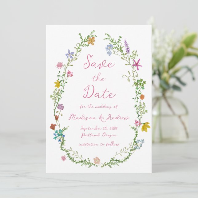 Whimsical Garden Wildflower Wedding Save The Date (Standing Front)