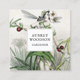 Whimsical Gardener Garden Fairy Square Business Card