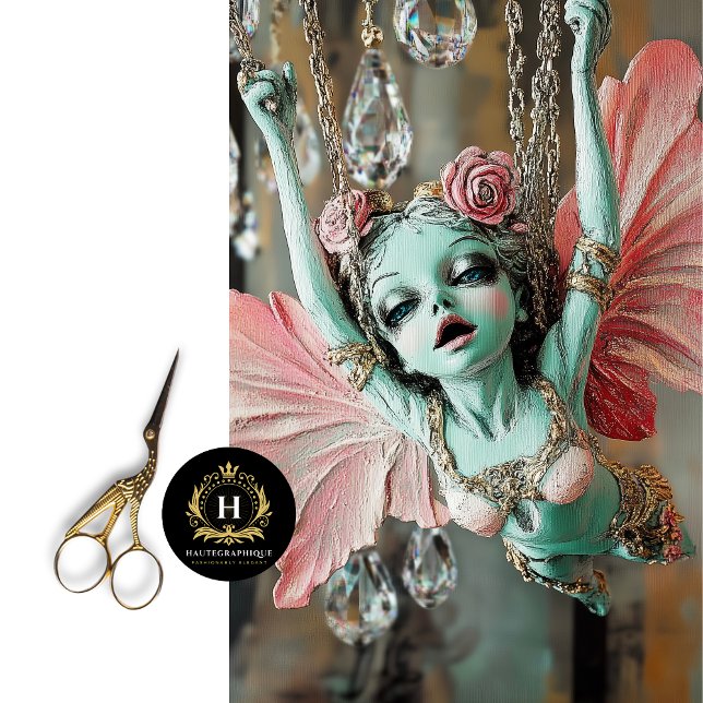 Whimsical Gargoyle Fairy Pink Green Decoupage  Tissue Paper (Creator Uploaded)