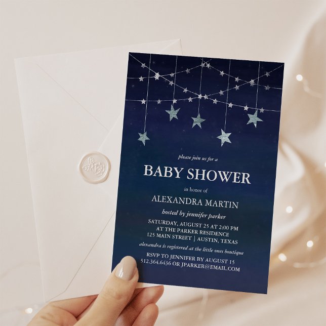 Whimsical Garlands of Stars in the Sky Baby Shower Invitation (Creator Uploaded)