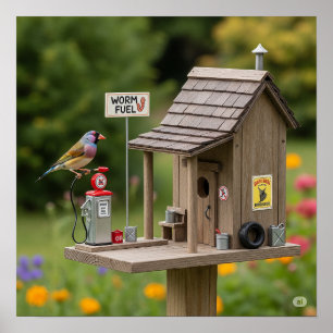 Whimsical Gas Station Birdhouse Poster