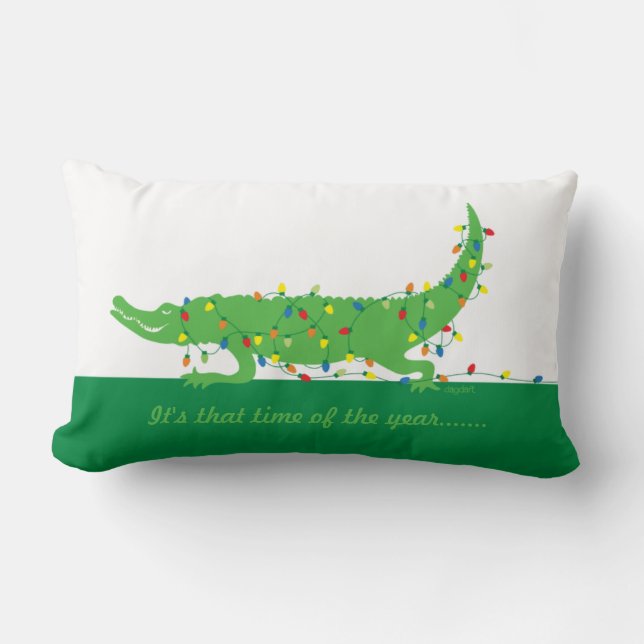 Whimsical Gator in Lights Throw Pillow (Front)