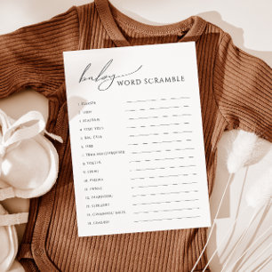 Whimsical Gender Neutral Baby Word Scramble Card