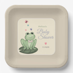 Whimsical Gender Neutral Frog Baby Shower Paper Plate