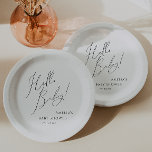 Whimsical Gender Neutral Hello Baby! Baby Shower Paper Plate<br><div class="desc">Introducing our whimsical gender-neutral hello baby! baby shower paper plates perfect for any season, whether it's fall, winter, spring, or summer! This plate has a boho-chic vibe with modern, elegant calligraphy and a minimalist black-and-white design. It's pretty and unique, with a touch of vintage shabby chic, making it perfect for...</div>