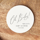 Whimsical Gender Neutral Oh Baby Round Paper Coaster<br><div class="desc">Introducing our whimsical gender-neutral oh baby round paper coaster—perfect for any season, whether it's fall, winter, spring, or summer! This coaster has a boho-chic vibe with modern, elegant calligraphy and a minimalist black-and-white design. It's pretty and unique, with a touch of vintage shabby chic, making it perfect for both boys...</div>