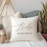 Whimsical Gender Neutral With Baby Name Cushion<br><div class="desc">Introducing our whimsical gender-neutral with baby name throw pillow—perfect for any season, whether it's fall, winter, spring, or summer! This pillow has a boho-chic vibe with modern, elegant calligraphy and a minimalist black-and-white design. It's pretty and unique, with a touch of vintage shabby chic, making it perfect for both boys...</div>