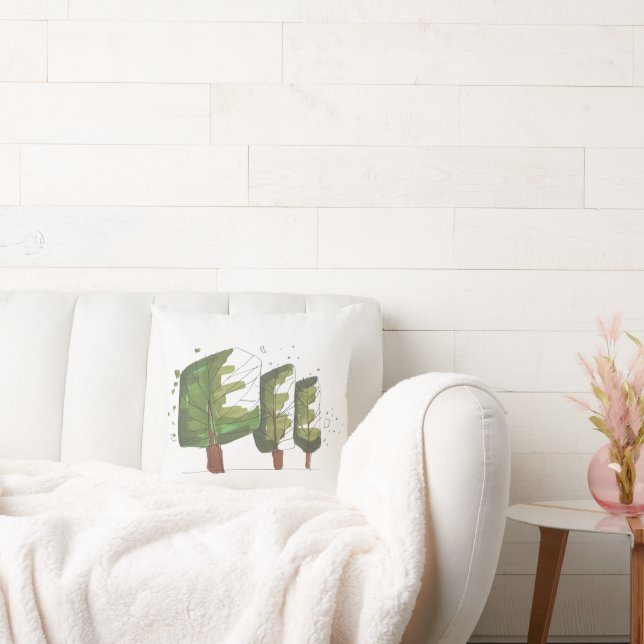 Whimsical Geometric Trees–Hand-Drawn Illustration Cushion (Couch)