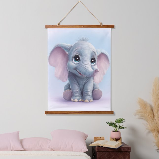 Whimsical Ghibli-Inspired Baby Elephant Art Print Hanging Tapestry (Bedroom)