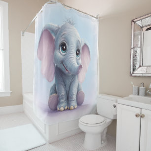 Whimsical Ghibli-Inspired Baby Elephant Art Print Shower Curtain