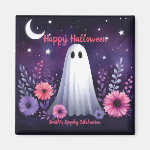 Whimsical Ghost and Floral Spooky Pink Purple Magnet