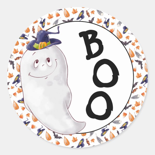 Whimsical Ghost Boo Halloween Classic Round Sticker (Front)