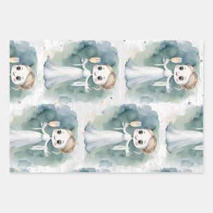 Whimsical Ghost Bridesmaid with Champagne  Wrapping Paper Sheet