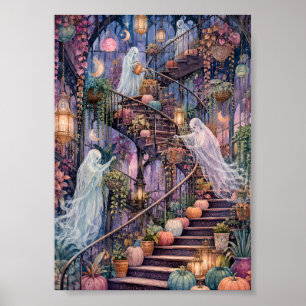 Whimsical Ghost Conservatory Cozy Gothic Botanical Poster