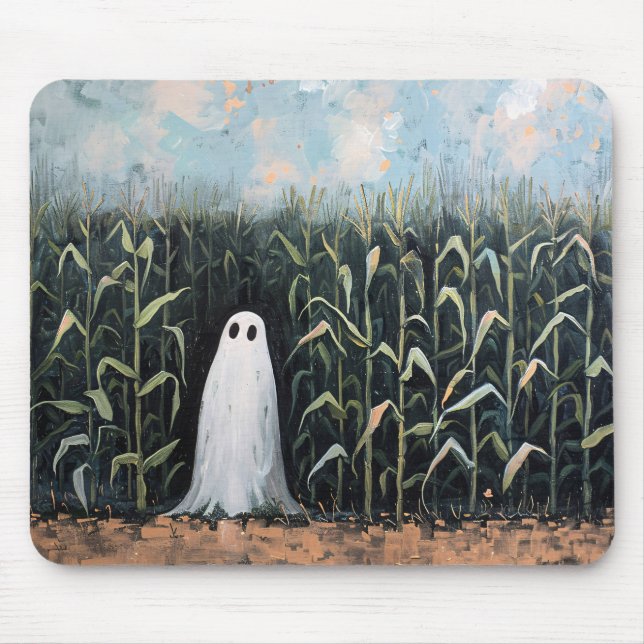 Whimsical Ghost Corn Field Painting Mouse Pad (Front)