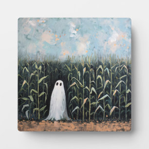 Whimsical Ghost Corn Field Painting Plaque