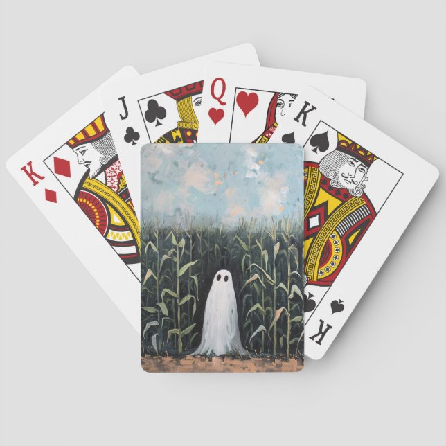 Whimsical Ghost Corn Field Painting Playing Cards (Back)
